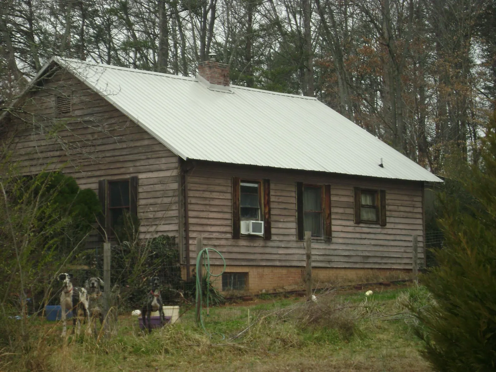 White metal roof on an old wood sided farmhouse, from a Asphalt Shingle Roof Repair job in Williamson